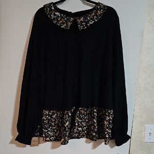 Chic Black Floral Women's Blouse